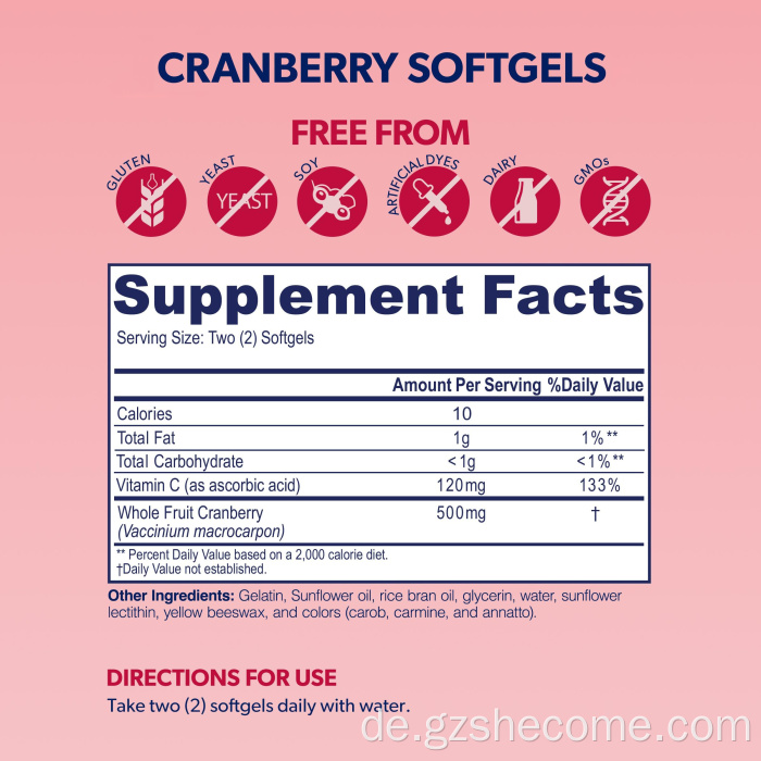 Cranberry -Supplement unterstützt die Gesundheit des Harnwegs für Flush